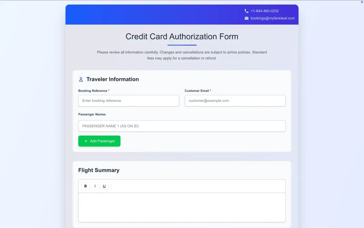 Credit Card Authorization Form